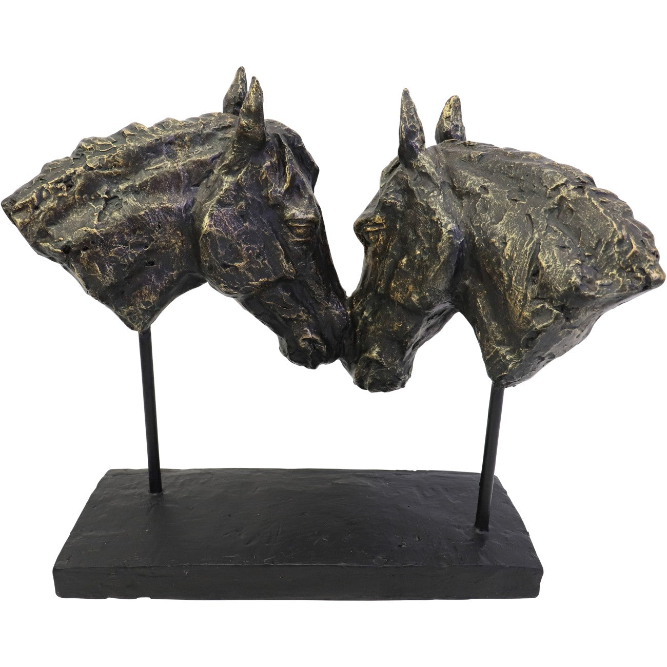 Antique Bronze Nuzzling Bay Horse Heads Sculpture